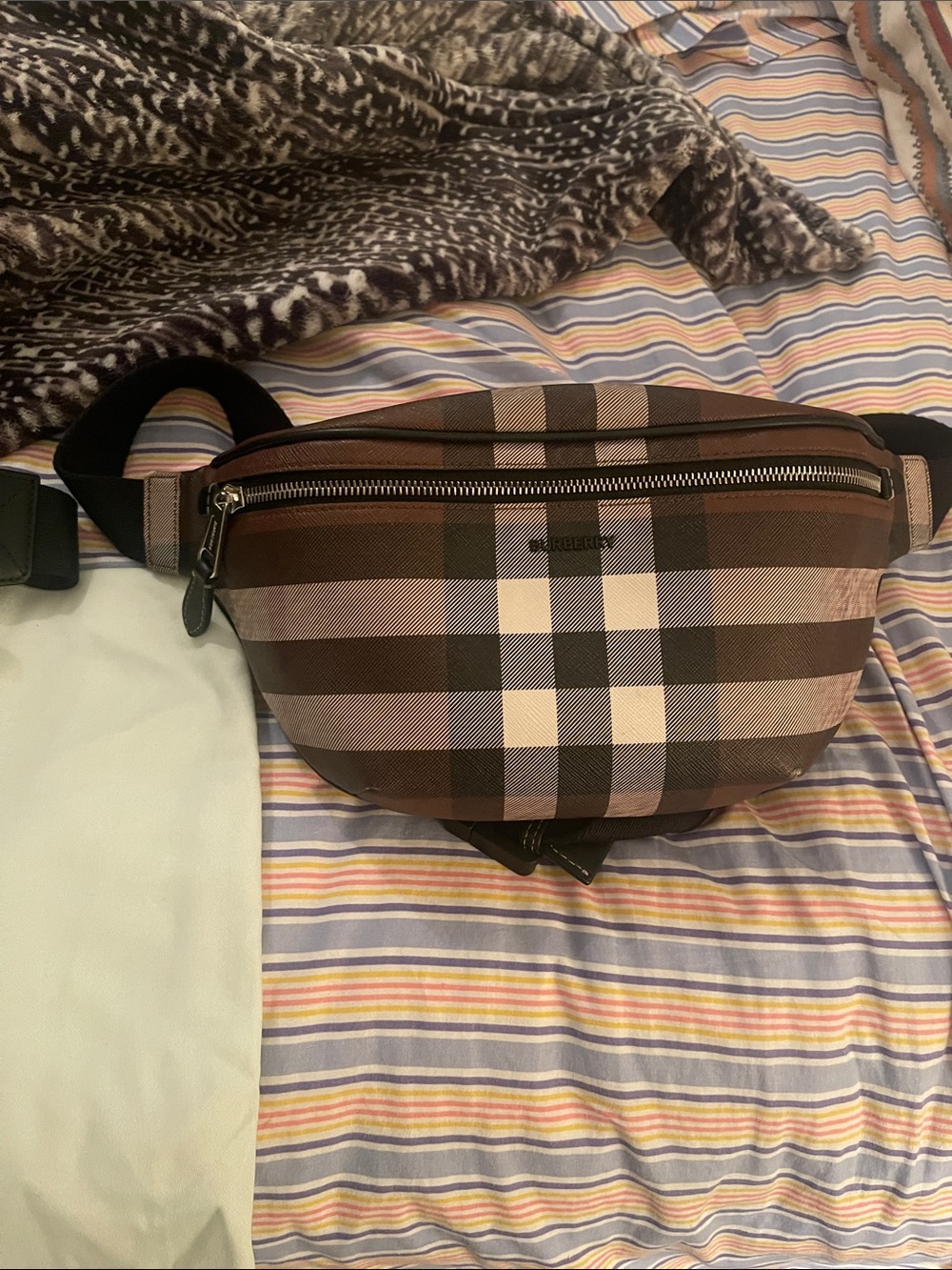 Burberry Brown Plaid Canvas Belt Bag